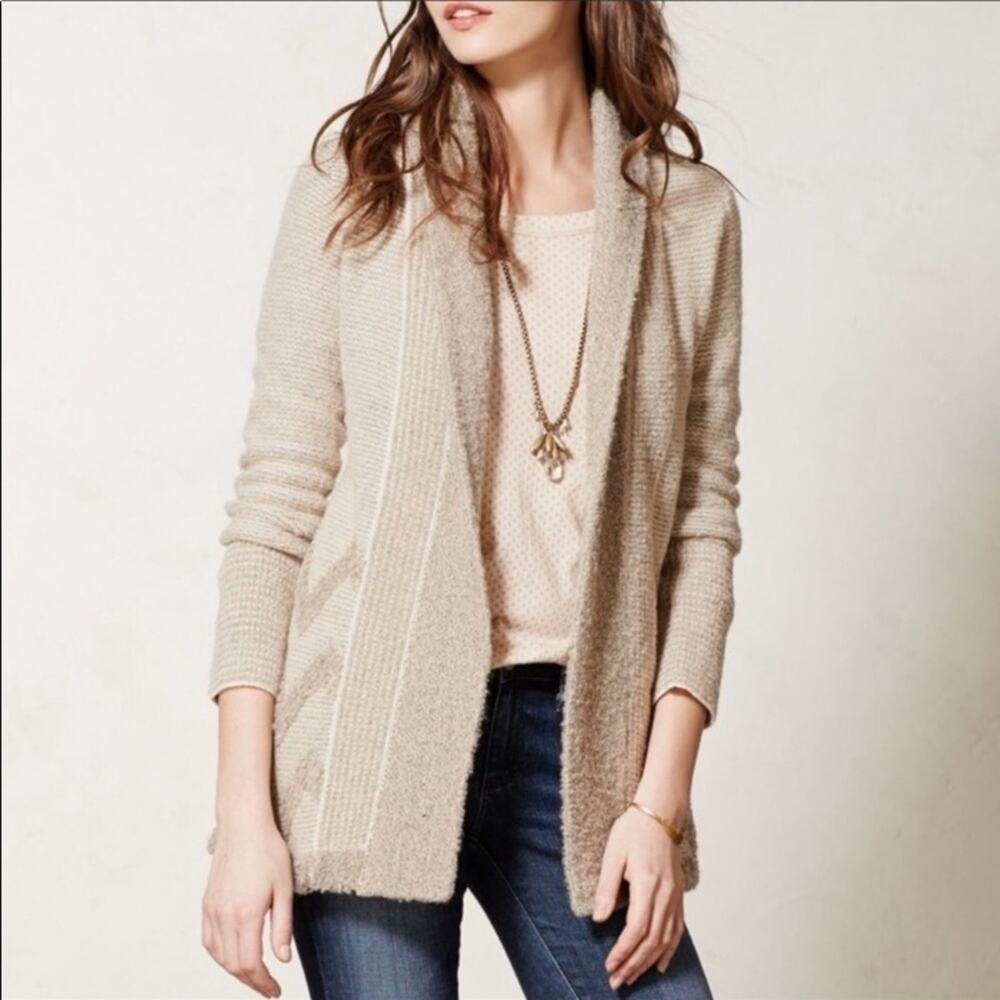Anthropologie Angel Of The North Wool Blend Drape Open Tan/Cream/Gray Cardigan